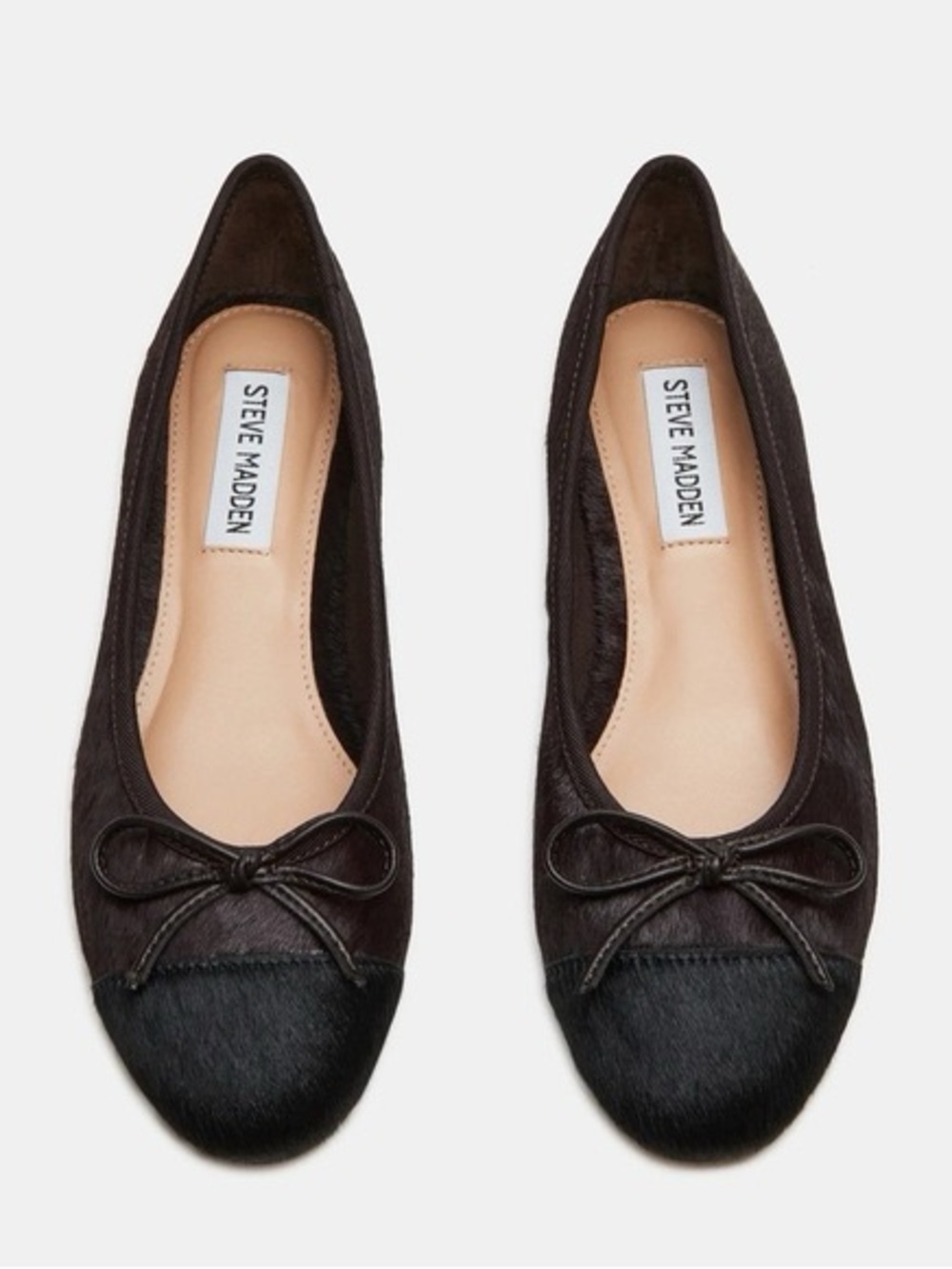 Steve Madden Women's Black and Dark Brown Calf Hair Flats
